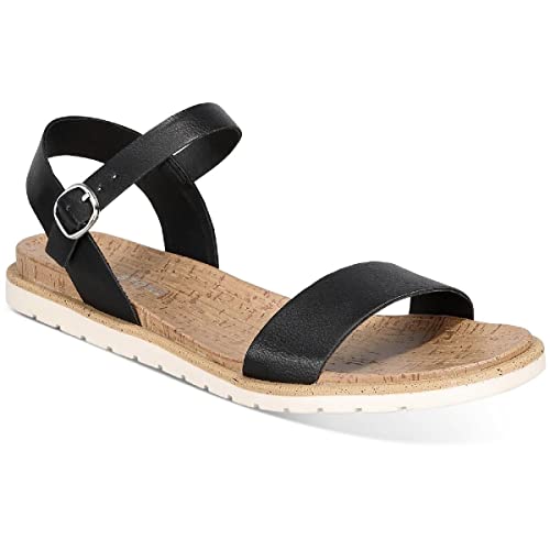 Sun + Stone Womens Mattie Faux Leather Open Toe Flats Black 9 Medium (B,M)2