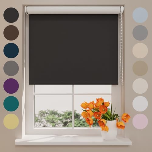 Radeco® Verdunkelungsrollo 200 x 190 cm Schwarz, Größen von 40 bis 240 Breite, Ohne Bohren möglich, Rollo Wandmontage, Rollo 200 cm Breit, Fenster Rollos für Innen