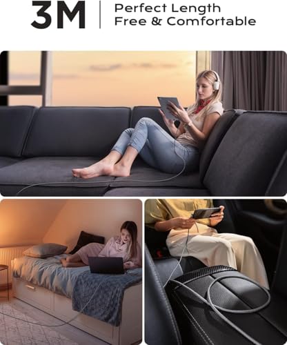 Image of AINOPE 240W Long USB C Cable Multi 4 in 1 Charging Cable Fast Charging C Type Charger Fast Charge USB to USB C,Right Angle Fit iPhone 17 16 15 Pro Max iPad Samsung 10FT Black
