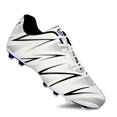 Image of PRO KVH Men's Football Stud Shoes - White-Red | Lightweight Soccer Cleats for Men | Synthetic Upper, TPU Sole | Durable Grip Sports Shoes for Football