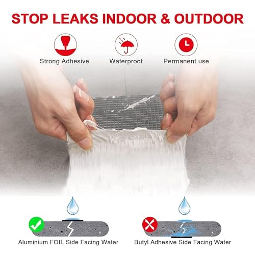 Image of Rewup Super Strong Adhesive Waterproof Permanent Repair Aluminum Butyl Tape Rubber Foil Suitable for Roof Leak, surface Crack, Window Sill Gap, Boat Sealing, Home Renovation 10cm