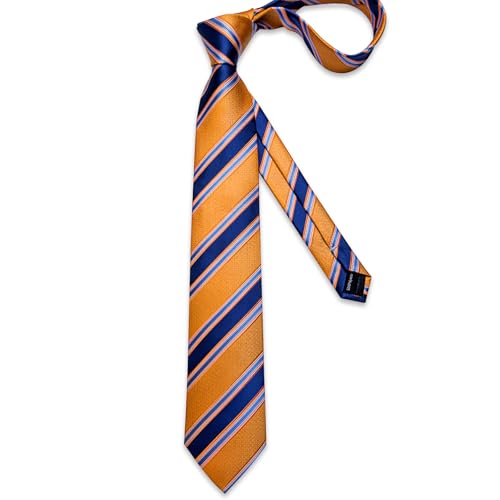 Image of DiBanGu Mens Tie Silk Plaid Striped Necktie and Pocket Square Cufflinks Tie Clip Set with Gift Box Formal Wedding Party