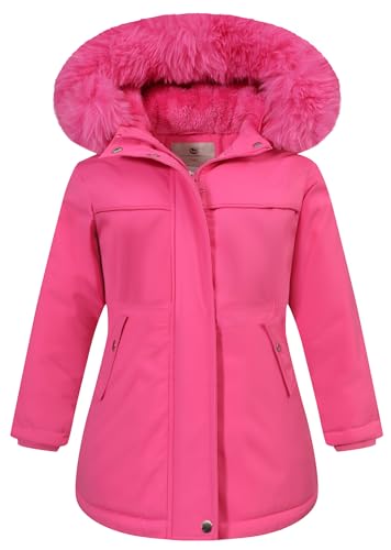 Image of CICVSOC Girls Waterproof Winter Jacket Fleece Lined Hooded Coat,Kid