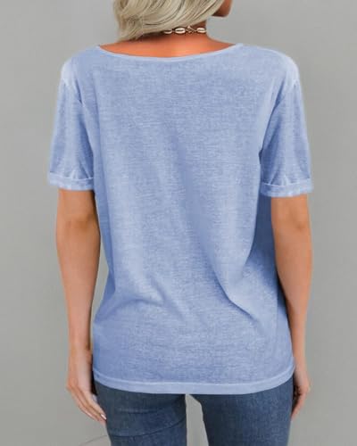 Image of Danedvi Women Deep V-Neck Short Sleeve Tops Solid Casual Loose T Shirt