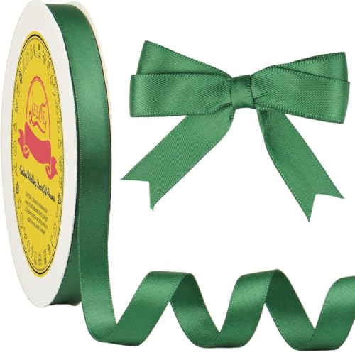 Image of Double Face Forest Green Satin Ribbon 1 /2 inch X 50 Yards Polyester Forest Green Ribbon for Gift Wrapping Very Suitable for Weddings Party Invitation Decorations and More