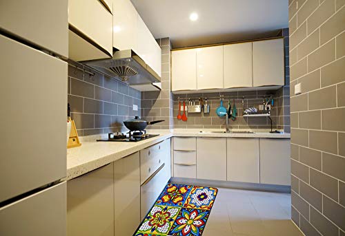 Kuizee Kitchen Rug Kitchen Mat Mexican Talavera Block Ethnic Folk Ornament Majolica Colorful Bathroom Rug Hallway Entry Rugs Non Slip Soft Water Absorbent 39×20 Inch #TOP2
