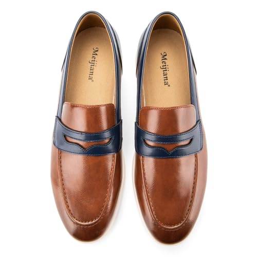 Image of Meijiana Men's Genuine Leather Loafers Slip-On Moccasins Suede Dress Shoes, Lightweight and Breathable with Rubber Sole Stylish Mens Loafers