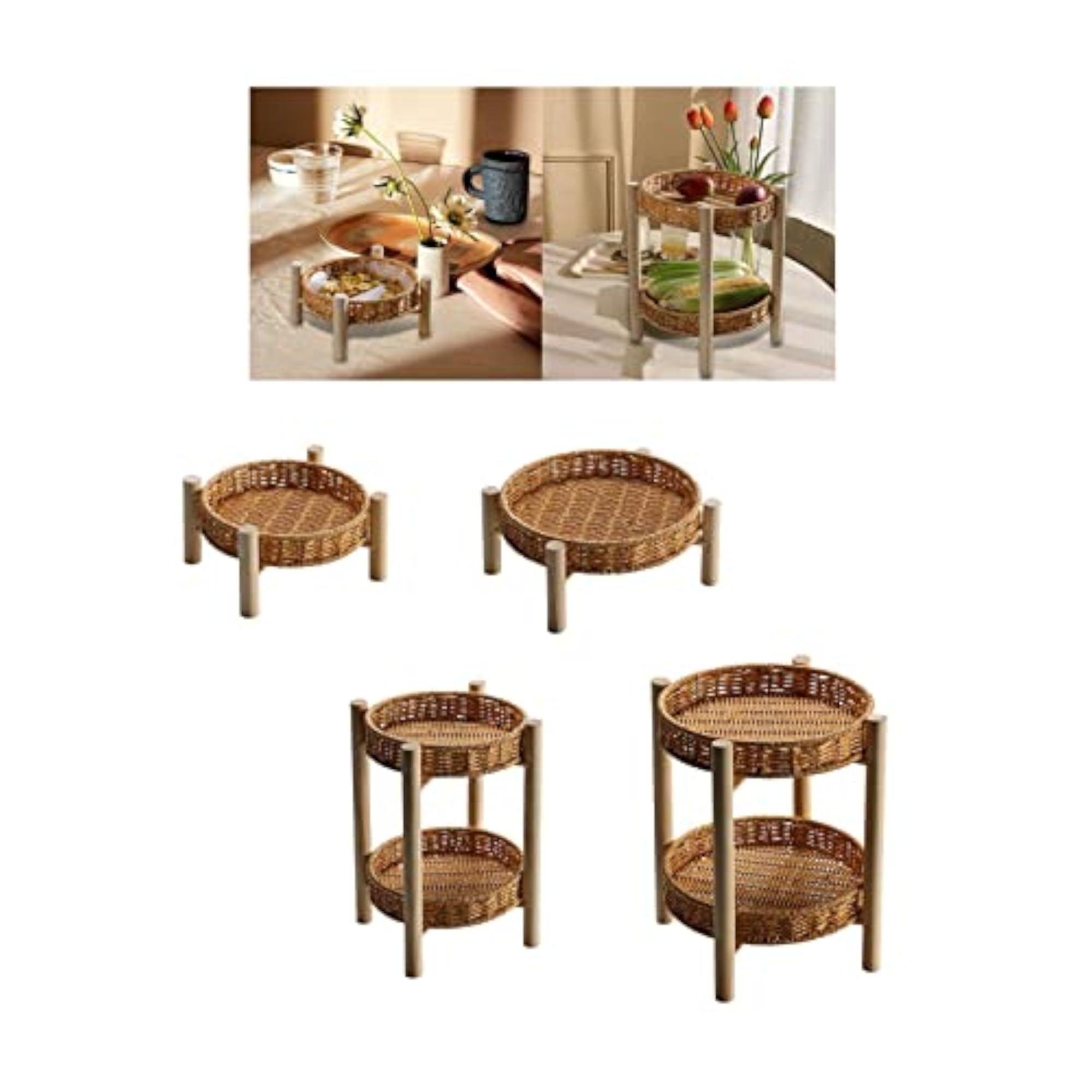 Rattan Vegetable Storage Serving Basket Round