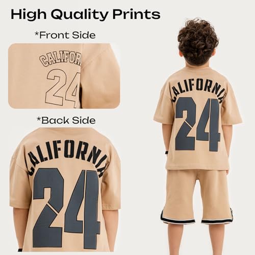 Image of Gold Class Kidswear Boys Summer Outfit Cotton T Shirt Short Trendy California Print Boys Casual Outfits