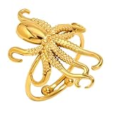 Izpack Sea Octopus Statement Wrap Ring Stainless Steel 18K Gold Plated Ocean Animal Adjustable Open Finger Rings Bands Fashion Summer Beach Party Jewelry for Women Friends