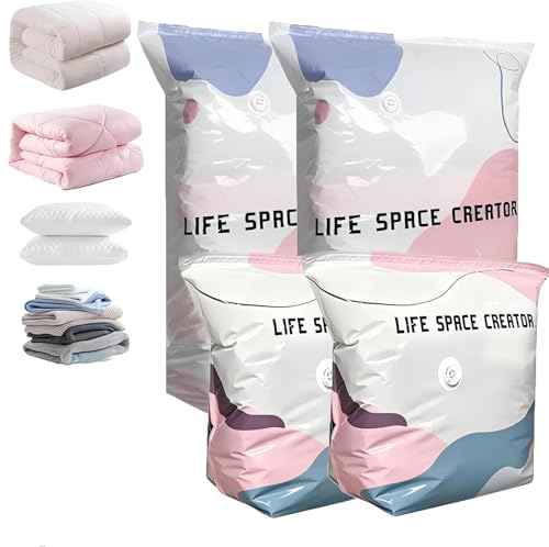 No Pump Vacuum Storag Bags Extra Large Vacuum Pack Bags for Clothes & Duvets Roll Up Compression Storage Bags for Travel Reusable no pump Vacuum Storage Bags large for Bedding Home& Suitcases 2M+2L