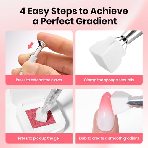 Image of Beetles 150Pcs Soft Nail Sponges for Ombre, White Nail Sponge with Grabbing Pen, Pink Pat Painting Gel Polish Kit for Gradient Ombre Blush Chrome Design Nails Art Tools, Home DIY Salon Manicure