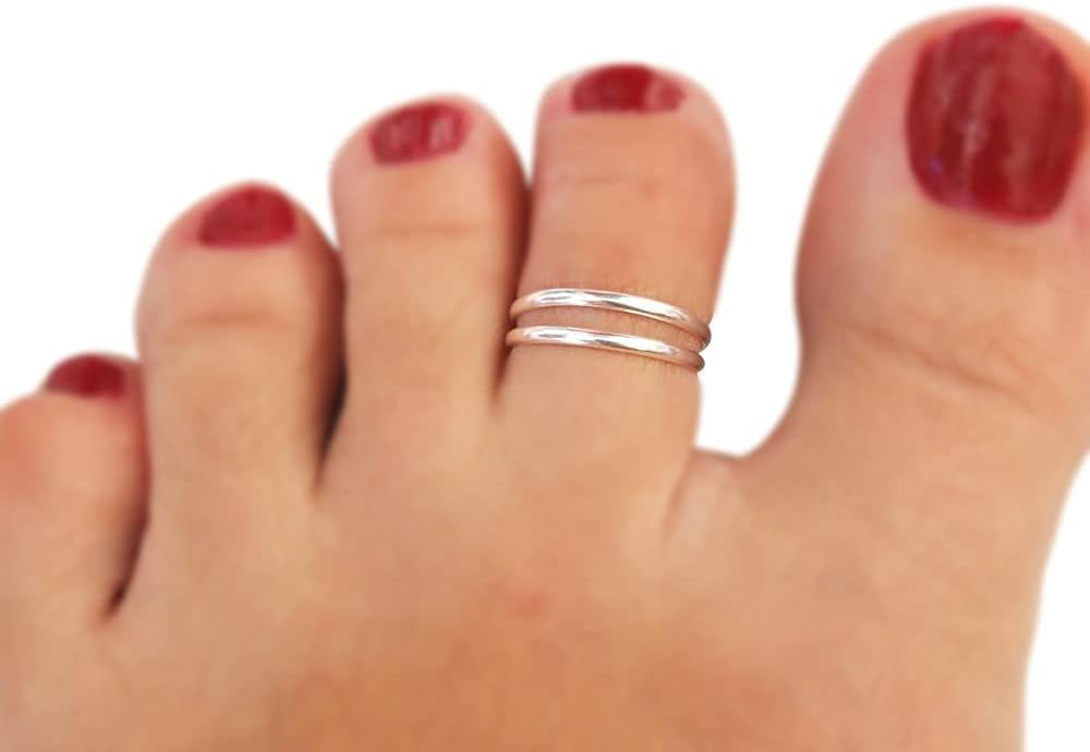 Handmade Silver Adjustable Double Band Toe Ring, 925 Sterling Silver, Classic Dainty Two Lines Open Toe, Pinky, or Knuckle Rings for Women, By MiYa Jewelry Creations - Image 2