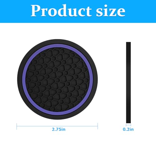 Image of Mandark 4PCS Car Cup Holder Coasters, 2.75 Inch Non-Slip Insert Water Bottle Holder Pads, Dustproof Automotive Interior Accessories Mat, Universal for Vehicles, Trucks, RVs and More (Black /Purple)