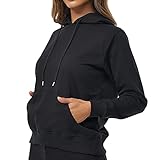 Smith & Solo Hoodie Damen – Kapuzenpullover Frauen Baumwolle Long, mit Kapuze Pullover Sweatshirt Rundhals, Slim Fit Freizeit Sport Langarmshirt, Hoodies Training - Pulli Streetwear (L, Schwarz)