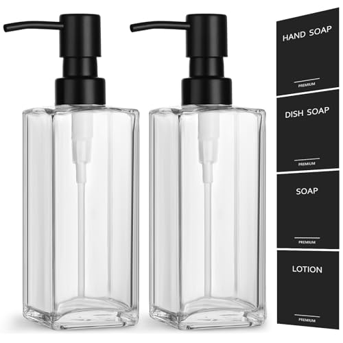 Image of GMISUN Glass Soap Dispenser with Stainless Steel Pump, Clear Hand Soap Dispenser for Bathroom, 12 fl oz /350ml Refillable Dish Dispenser for Kitchen, Modern Liquid Soap and Lotion Bottle for Countertop