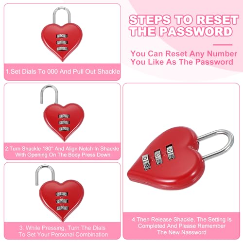 Image of MECCANIXITY Combination Locks, Heart Shape 3 Digit Password Padlock Love Locker Lock for Jewelry Storage Box Diary Gym Outdoor Fence Gate Hasp Cabinet Storage, Pink, Pack of 2