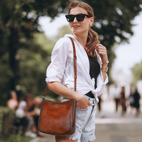 Bolso cruzado de cuero para mujer ajustable color marrón miniatura 2