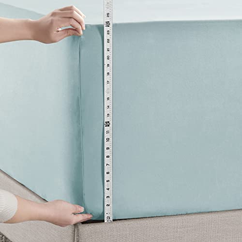 Image of Hearth & Harbor Extra Deep Pocket Twin Fitted Sheet - Fits 18 to 24 Inch Mattress - Ultra Soft 1800 Microfiber, Wrinkle-Free & Breathable - Hotel Luxury Fitted Sheet Only, Light Blue