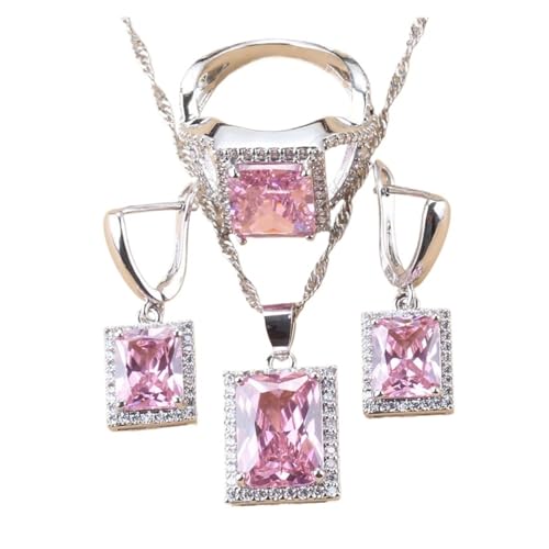 [SenyEr] 925 ���f�B �s���N �W���R�� �C�������O �W���G���[ �o���O�� �l�b�N���X�ƃ����O �Z�b�g(Pink 3PCS,6)