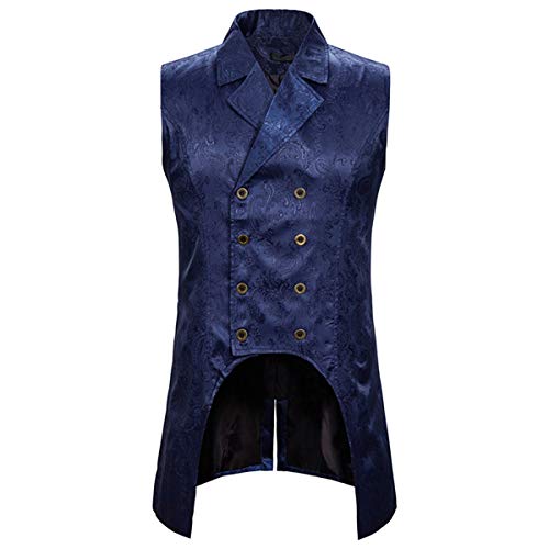 AOWOFS Men's Paisley Fashion Long Vest Casual Button Double Breasted Gothic Steampunk Waistcoat