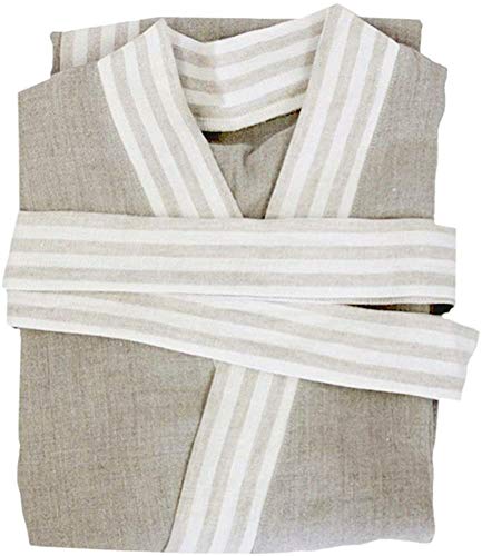 IPPINKA Pure Linen Bathrobe, Moisture Wicking & Lightweight, Natural Grey