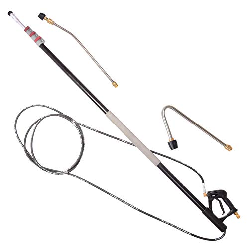 Lanza telescópica, mango telescópico, brazo telescópico, tubo telescópico compatible con Kärcher M22, lanza de alta presión con lanza angular con boquilla, Lanza robusta y duradera hasta 7,4 m