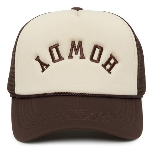 Funky Junque Foam Trucker Hat Funny Mesh Back Baseball Cap for Men & Women Cowboy Chic Party Hat Trendy Womens Trucker Hats - Howdy (Upside Down) - Brown/Beige