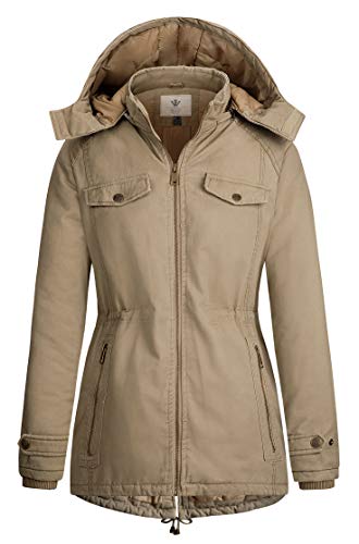 WenVen Women's Outwear Quilted Casual Anorak Jacket with Hood (Khaki,Small)