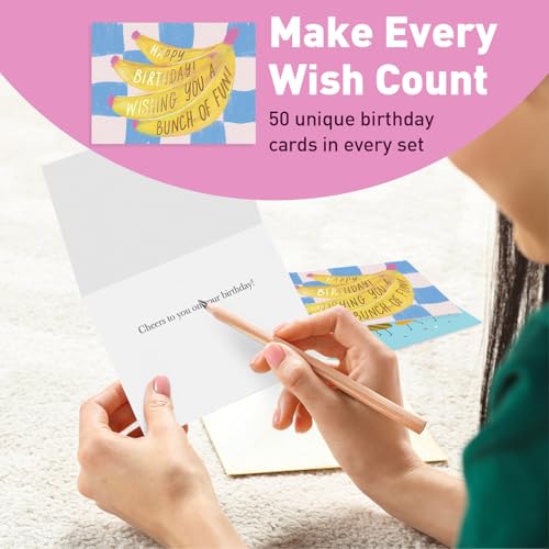 Image of Sweetzer & Orange Happy Birthday Cards with Envelopes and Assortment Box - Variety Set of 50 Assorted Birthday Notes. Perfect Bulk Pack for Celebrations, Office, Friends & Special Occasions-4x5.5