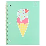 Yoobi 1 Subject Notebook Ice Cream Cone, College Ruled | 100 Perforated, 3-hole Punched Sheets | 2 Interior Pockets | PVC Free, FSC Certified Paper | 10.5” x 8.4” x 0.5”