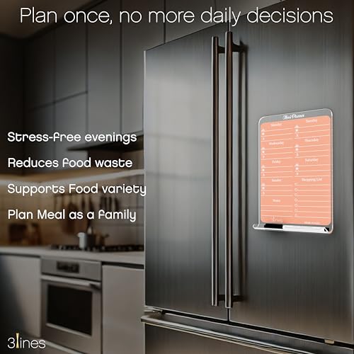 Image of 3 Lines ClearBite Acrylic Magnetic Meal Planner Board | Sleek & Durable | Includes Marker & Duster | 24x16 CM | Perfect for Meal Planning, Shopping Lists, Notes | Ideal for Home, Office | Apricot