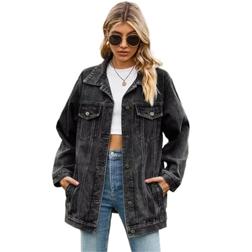 Veste en jean pour femmes col revers manteau noir gris décontracté