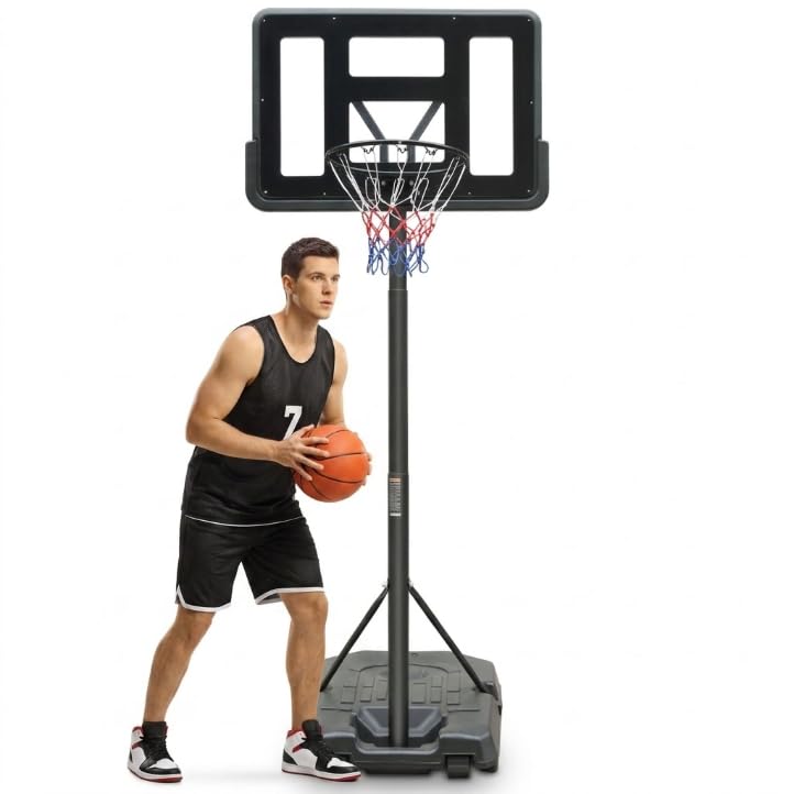 Canestro da basket per esterni con supporto, regolabile in altezza, 198-305 cm, supporto mobile per bambini e adulti, rete resistente alle intemperie, pannello posteriore in PVC ad alta resistenza