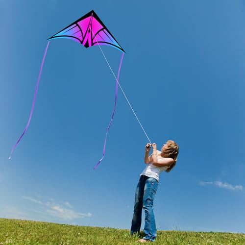 LANRUI Large Delta Kites for Kids & Adults,Easy to Fly Kite,Best Kite for Beginners,Kites for Kids Age 4-8,Large Beach Kite (Orange) - Thumbnail 3