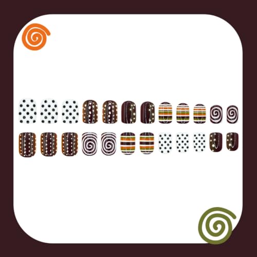 Image of Fall Press on Nails Polka Dot Nails Press ons Short Square Fake Nails 24Pcs | with Stripe Design Glossy False Nails for Women Winter Manicure,Reusable,Full Cover,Easy Apply