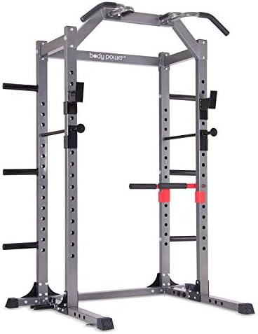 Body Power Deluxe Rack Cage with Accessories, Attachments, Safety Bars, and Built-in Floor-Mount Anchors PBC5380