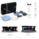 Larcenciel Clutch czarna, aksamitna torebka ze zdejmowanym łańcuszkiem, elegancka zamszowa koperta wieczorowa z kieszenią wielofunkcyjną, modna koperta z zamszu, na wesele, imprezę, 22 x 15 x 5 cm