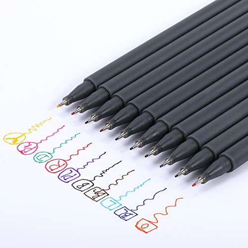 Fineliner Color Pens Set - Fine Point Pen Set, 10 Packs, 0.38 MM Fineliner Pens for Noting/Writing/Drawing/Coloring