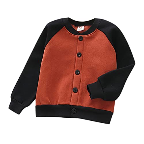 Kids Baseball Jacket Color Block Coat Fall Winter Fleece Vintage Outerwear Long Sleeve Warm Cardigan Jacket (BK2, 2-3 Years)