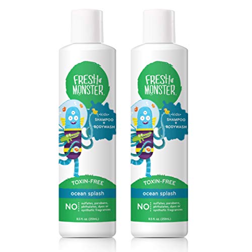 Fresh Monster Kids Shampoo & Body Wash, Ocean Splash |Toxin-Free Hypoallergenic & Natural|(2 Pack, 8.5oz ea)