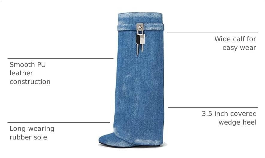 Image of Arqa Knee High Boots Womens Wedge High Heels Shark Boots Fold Over Pull-on Pointed Toe Tall Fashion Boots for Women