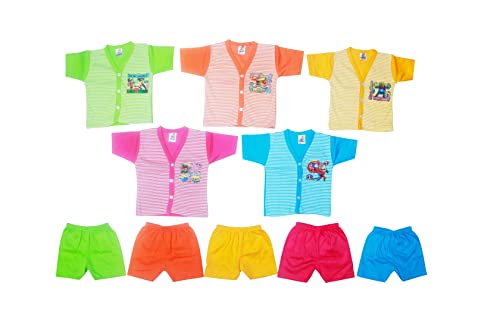 BREEZEWAY New Born Baby cloth Baby Boys Baby Girls Top and Bottom set Top wear and Panties button type half sleeve vest Jhabla T-shirt with panties dress for kids 0-6 month (Pack of 5)