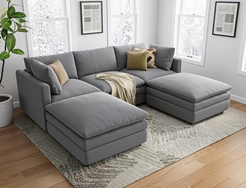 U-Shaped Cloud Sectional Sofa with Ottoman, 5 Seats