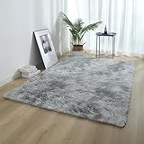 XUEDNGM Alfombras de Área Alfombras Salon 220 x 260 cm Parte Inferior Antideslizante, Lavable hasta 30 Grados, Muy Suave Alfombra de Salón Modernas Alfombra Shaggy Pelo Alto para Salón, Gris Claro