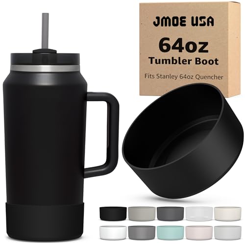 Jmoe USA Boot for 64oz Stanley Quencher H2.0 FlowState Tumbler With Handle | BPA Free Silicone | Sleeve Protector for Bottom of Cup | Protects Against Dents & Scratches (Black)