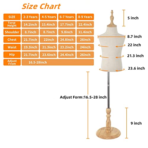 Dress Form Mannequin Torso,Height Adjustable Mannequin Stand, Realistic Model Display Body Stand Wooden Base Clothing Forms
