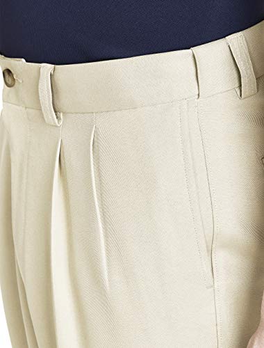 Oak Hill By Dxl Big And Tall Waist-Relaxer Pleated Microfiber Pants, New Khaki, 44W X 30L #TOP2