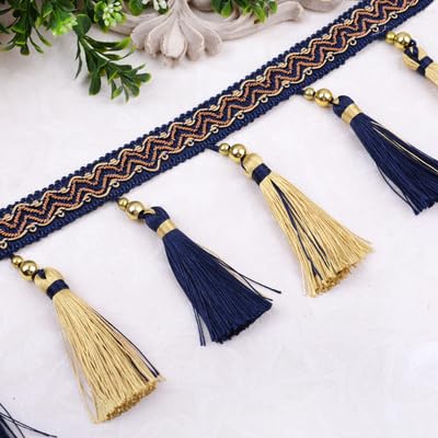 Frędzle, Frędzle Taśma, Aplikacja Do Zasłon, 12 Jardów DIY Szycia Warkocz Tkanina Wykończenie(Navy Blue)