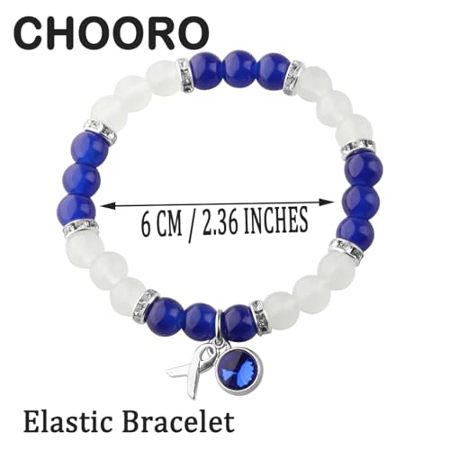 CHOORO Blue Awareness Ribbon Charm Bracelet Colon Cancer Dark Blue Awareness Gift for Cancer Survivor2